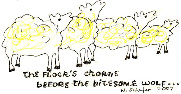 the flock's chorus before the bitesome wolf-- Schafer illustration