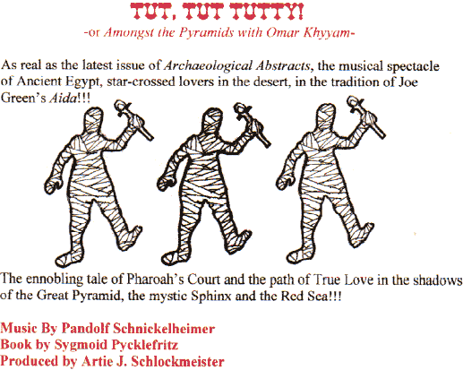 3 dancing mummies-- ad for Tut Tut Tutty!