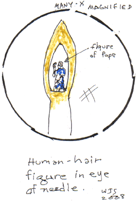 Human-hair figure of Pope in eye of needle