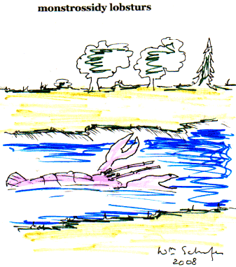 monstrossidy lobsturs (giant pink lobster dominates a stream) 