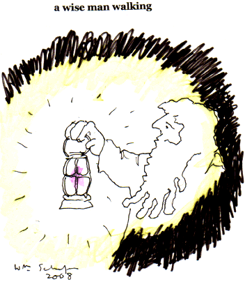 a wise man walking (holding lamp)