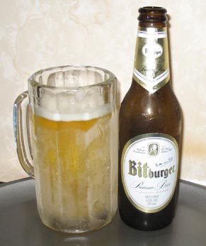 Bottled Bitburger Beer and chilled mug